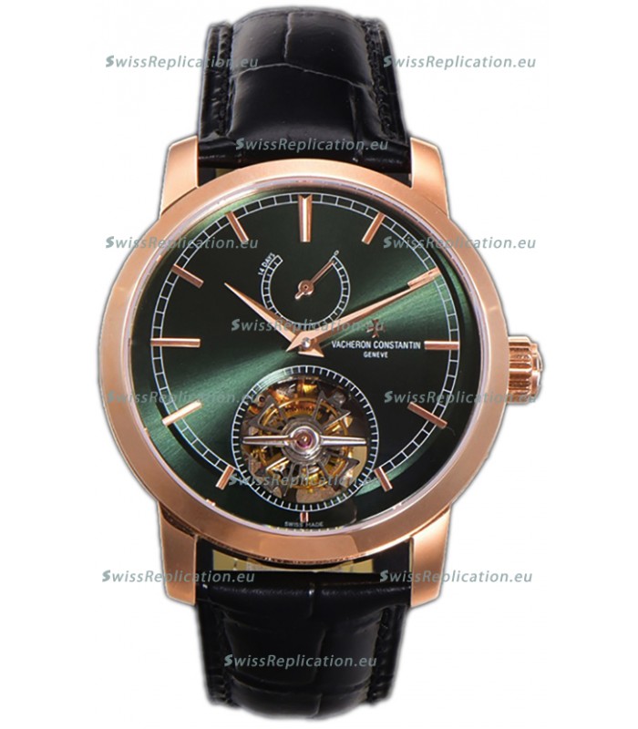 Vacheron Constantin Traditionelle 14-Day Tourbillon Green Dial Rose Gold 1:1 Mirror Replica Watch 
