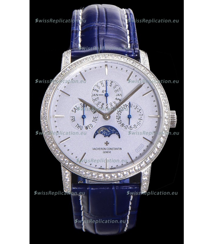 Vacheron Constantin Patrimony Perpetual Calendar Ultra-Thin White Gold Light Blue Dial Swiss Replica
