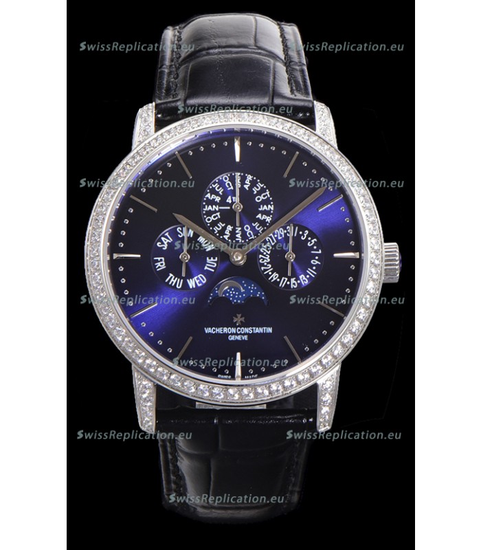 Vacheron Constantin Patrimony Perpetual Calendar Ultra-Thin White Gold Blue Dial Swiss Replica