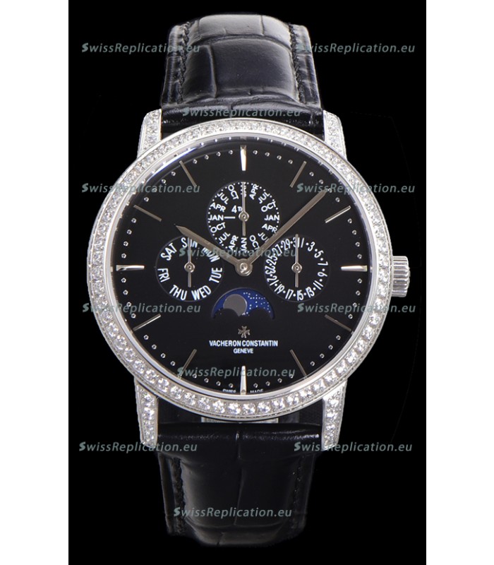 Vacheron Constantin Patrimony Perpetual Calendar Ultra-Thin White Gold Black Dial Swiss Replica