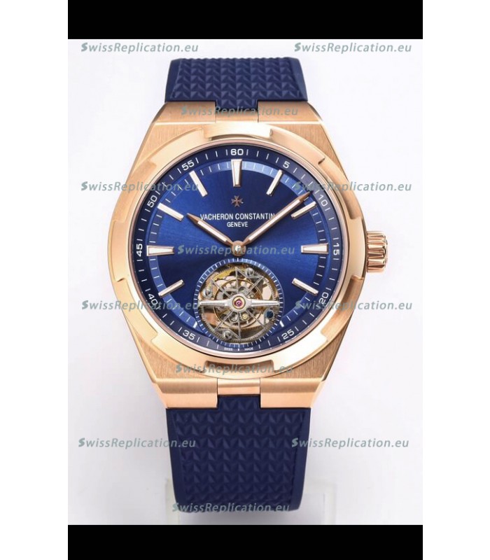 Vacheron Constantin Overseas Tourbillon Rose Gold in Blue Dial Rubber Strap 1:1 Mirror Replica