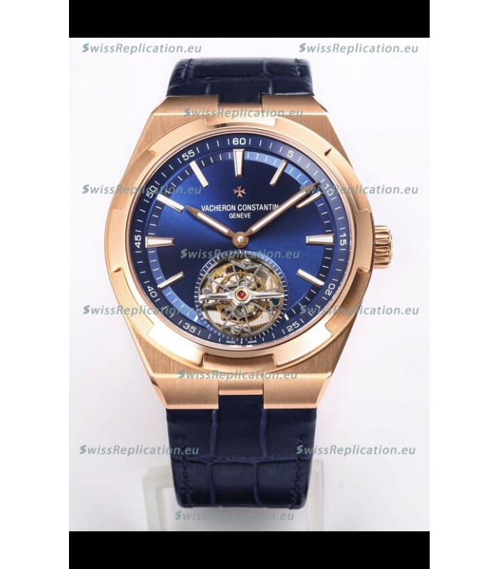 Vacheron Constantin Overseas Tourbillon Rose Gold in Blue Dial Leather Strap 1:1 Mirror Replica