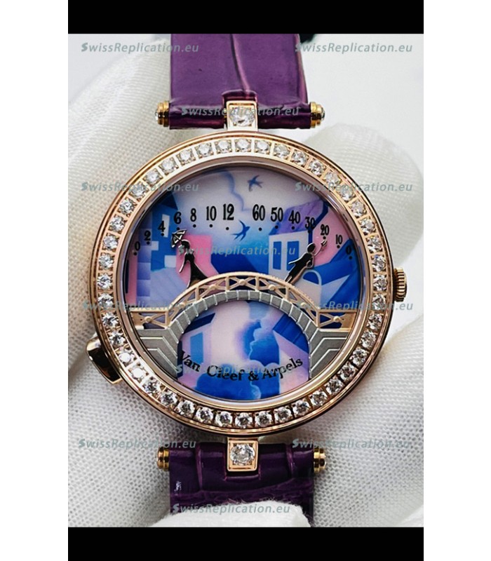 Van Cleef & Arpels Lady Arpels Pont des Amoureux in Rose Gold Purple Strap