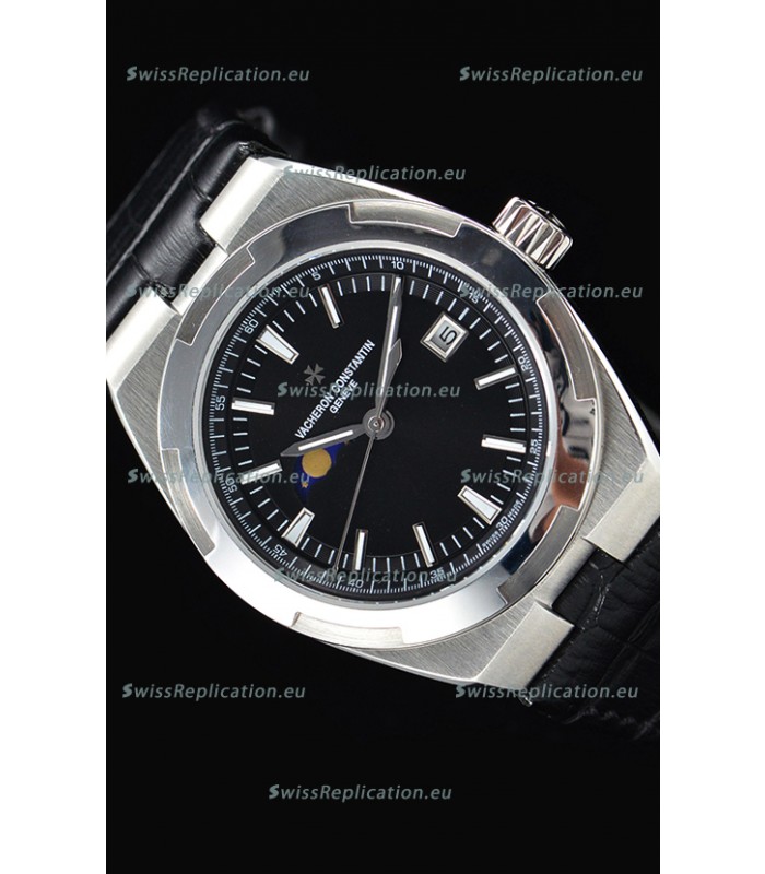 Vacheron Constantin Overseas MoonPhase Stainless Steel Swiss Watch in Black Dial