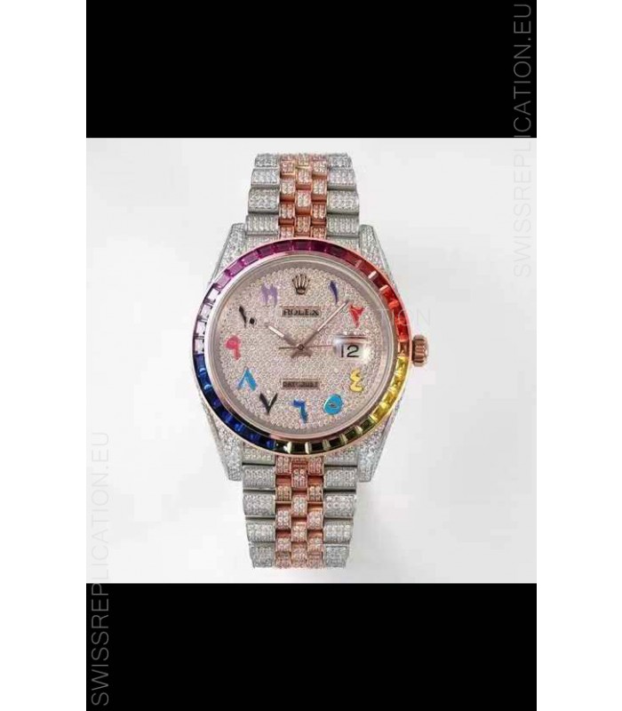 Rolex Datejust Full ICED Out Arabic Numerals Watch in 41MM Casing - 3135 Movement Rose Gold 