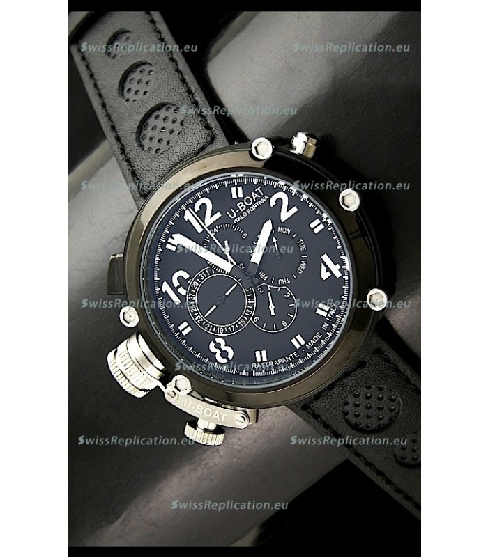 U-Boat Flightdeck Rattrapante Japanese Automatic Watch in Black Dial