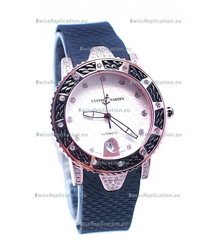 Ulysse Nardin Diver Pink Gold Watch in White Dial