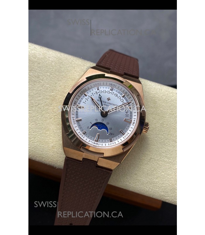 Vacheron Constantin Overseas True Moon Phase Rose Gold Steel Dial Swiss Replica Watch 