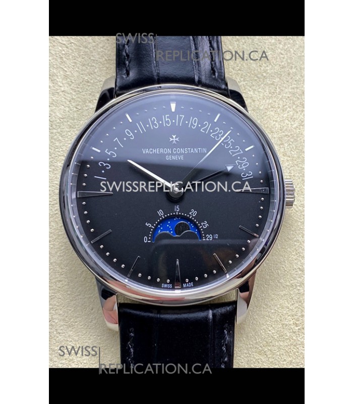 Vacheron Constantin Patrimony Moonphase Stainless Steel Black Dial Swiss Replica Watch 