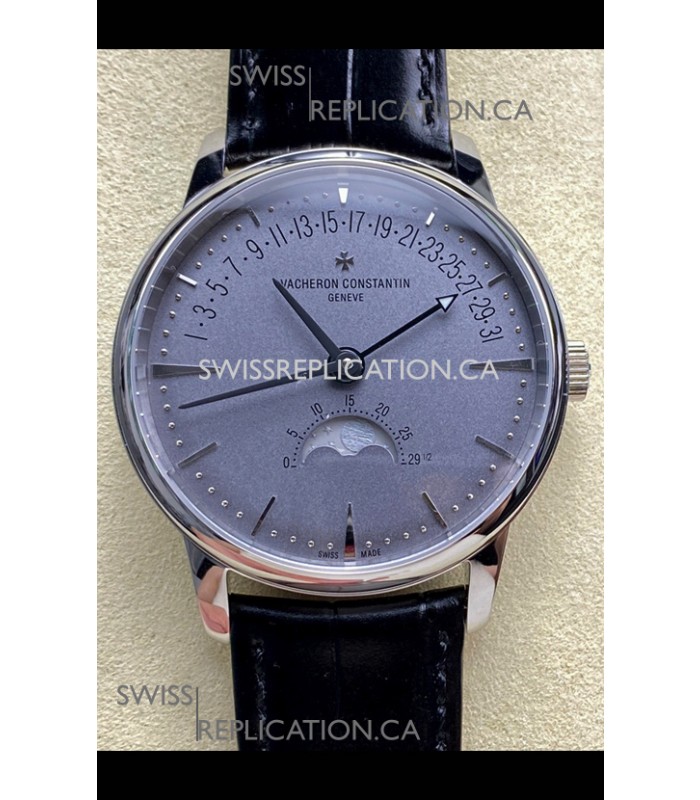 Vacheron Constantin Patrimony Moonphase Stainless Steel Grey Dial Swiss Replica Watch 