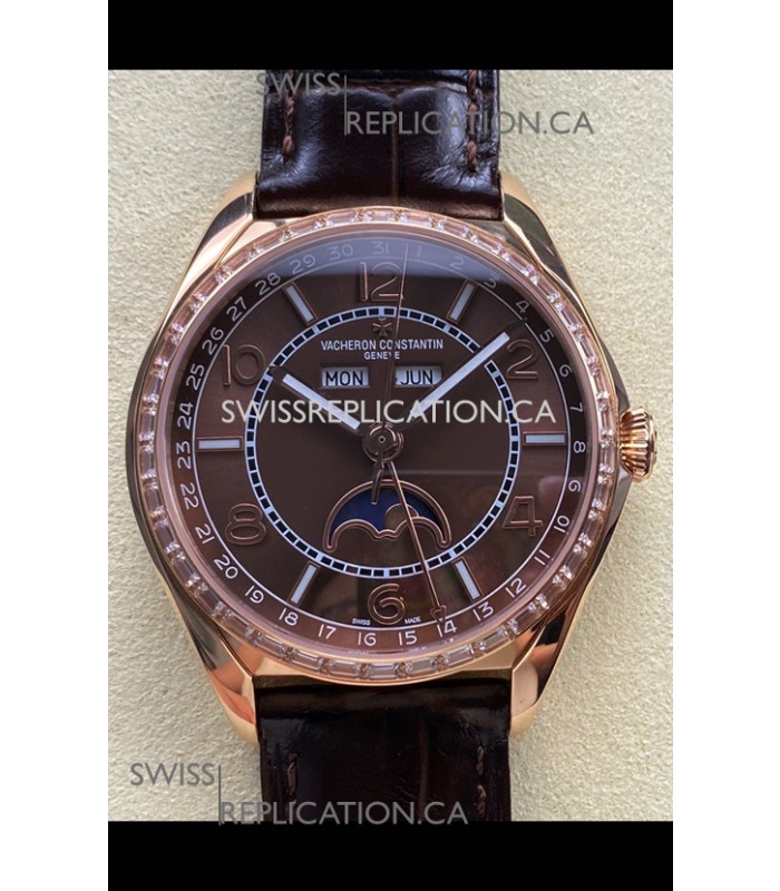 Vacheron Constantin Fiftysix Moonphase Brown Dial Rose Gold Swiss Replica Watch 