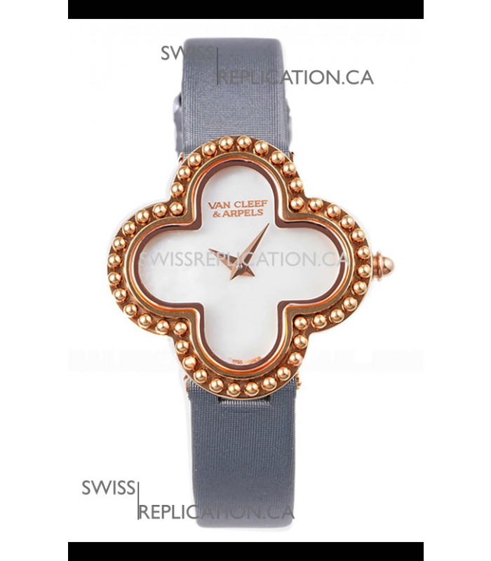 Van Cleef & Arpels Alhambra Rose Gold Grey Strap Watch 