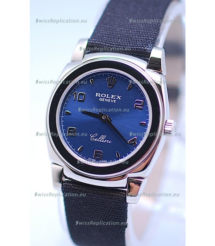 Rolex Cellini Cestello Ladies Swiss Watch in Blue Silver Face