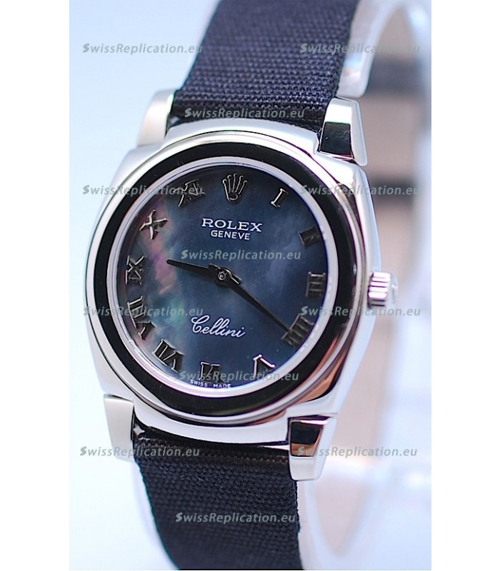 Rolex Cellini Cestello Ladies Swiss Watch in Black Pearl Face