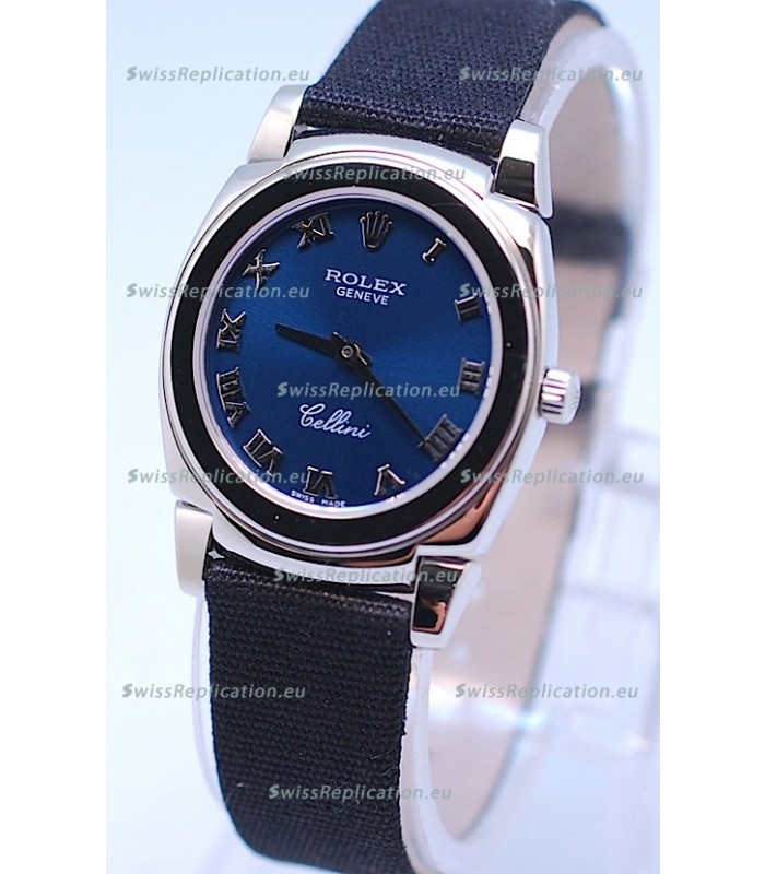 Rolex Cellini Cestello Ladies Swiss Watch in Blue Silver Face