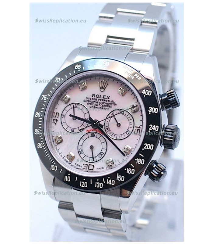 Rolex Daytona MonoBloc Cerachrom Bezel Swiss Replica Rose Gold Plated Watch in Pink Mother Pearl Dial
