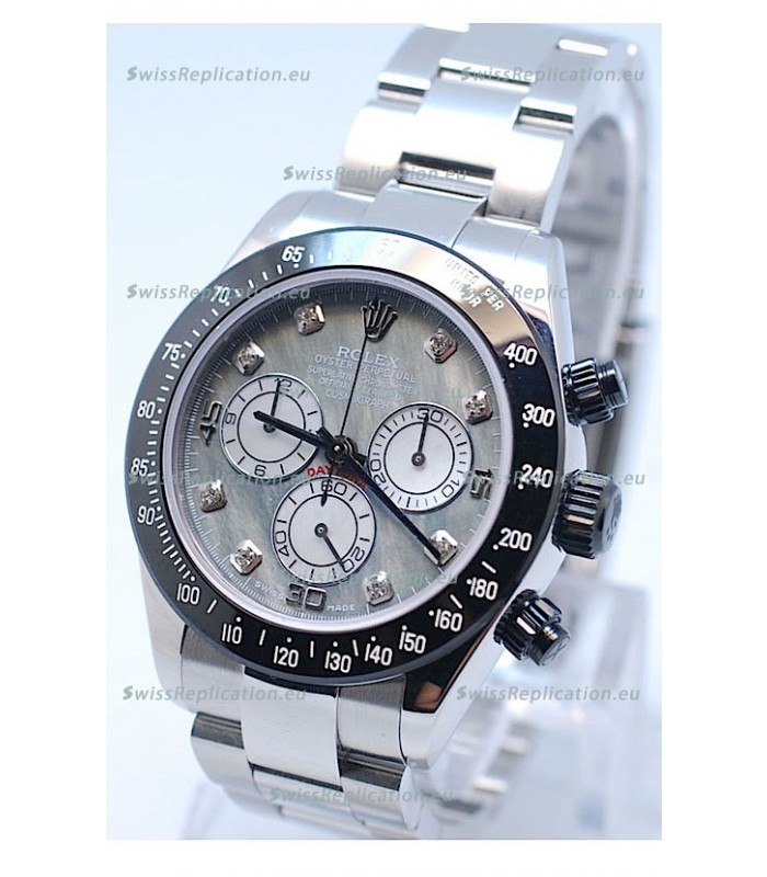 Rolex Daytona MonoBloc Cerachrom Bezel Swiss Replica Rose Gold Plated Watch in White Mother Pearl Dial