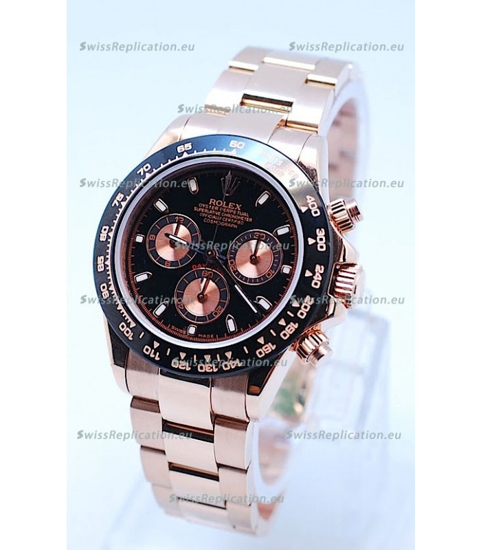 Rolex Daytona Chronograph MonoBloc Cerachrom Bezel Swiss Replica Watch in Rose Gold Plated