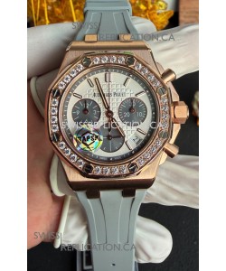 Royal Oak Chrono 26231 Rose Gold Casing Rubber Strap Super Clone Watch 