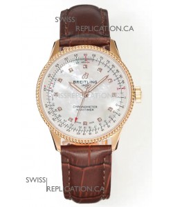Navitimer Automatic 36 Rose Gold Pearl Dial Super Clone Watch 