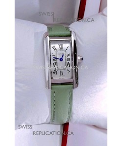 Cartier Tank Americaine Steel 19.4MM Green Strap Swiss Quartz Watch 