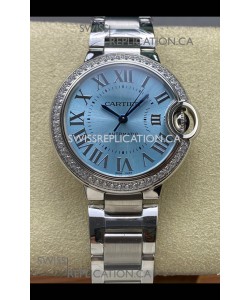 Ballon De Cartier Automatic Ice Blue Diamonds 36MM Dial Super Clone Watch 
