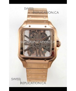 Cartier Santos Rose Gold Skeleton Dial Super Clone Watch 
