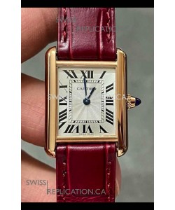 Cartier Tank Louis 22MM Swiss Quartz Gold Casing Red Strap Watch 