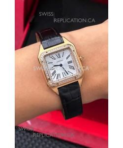 Cartier Santos Dumont in Rose Gold Casing Diamonds 27MM Super Clone Watch 