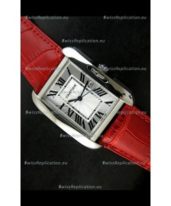 Cartier Tank Ladies Replica Watch in Steel Case/Red Strap