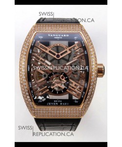 Franck Muller V45 Tourbillon Skeleton Rose Gold Diamonds Super Clone Watch 