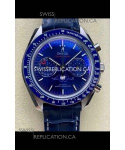 Omega Speedmaster Moonphase Blue Dial Leather Strap Super Clone Watch 