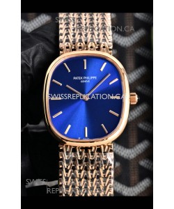 Patek Philippe Golden Ellipse 5738/1R-001 Rose Gold Blue Dial Super Clone Watch 