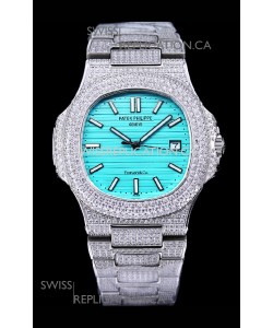 Patek Philippe Super Clone Nautilus 5711/1A Diamonds Paved Edition Tiffany Blue Dial