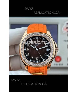 Patek Philippe Aquanaut 5167 Orange Strap Diamonds Bezel Super Clone Watch 