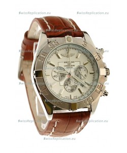Breitling Chronograph Chronometre Japanese Replica Watch in Brown Strap