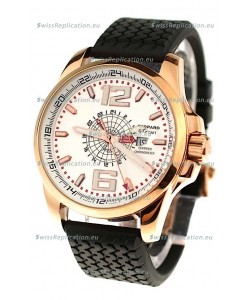 Chopard 1000 Miglia GT XL GMT Japanese Replica Gold Watch in White Dial