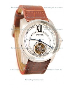 Calibre de Cartier Flying Tourbillon Japanese Replica Steel Watch 