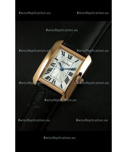 Cartier Louis Japanese Replica Ladies Rose Gold Watch in Black Strap