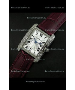 Cartier Louis Japanese Replica Ladies Diamond Watch in Brown Strap