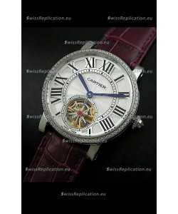 Cartier Ronde de Tourbillon Japanese Replica Watch in Diamond Bezel
