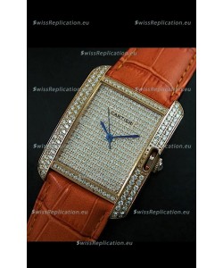 Cartier Tank Anglaise Ladies Replica Watch in Gold Case/Brown Strap