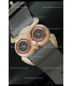 Chopard Animal World Ladies Owl Black Full Diamond Watch with Gold Plating