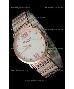 Patek Philippe Geneve Men Japanese Rose Gold Watch in White Dial