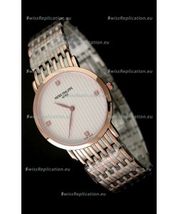 Patek Philippe Geneve Men Japanese Rose Gold Watch in Diamond Hour Markers