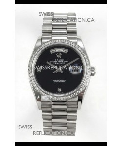 Rolex Day Date Black Dial Diamonds Bezel 36MM Swiss Replica Watch 