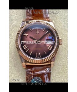 Rolex Day Date 128235 Rose Gold Brown Ombre Roman Dial Super Clone Watch 