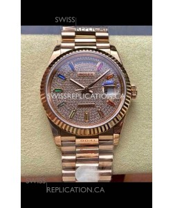 Rolex Day Date 128345RBR Rose Gold Diamonds Dial Super Clone Watch 