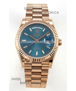 Rolex Day Date 128345 Rose Gold Green Crystal Dial Super Clone Watch 