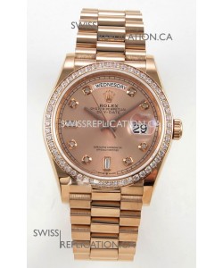 Rolex Day Date 128345 Rose Gold Diamonds Dial Super Clone Watch 